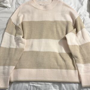 H&M Women's Sweater in Beige and Cream Stripes